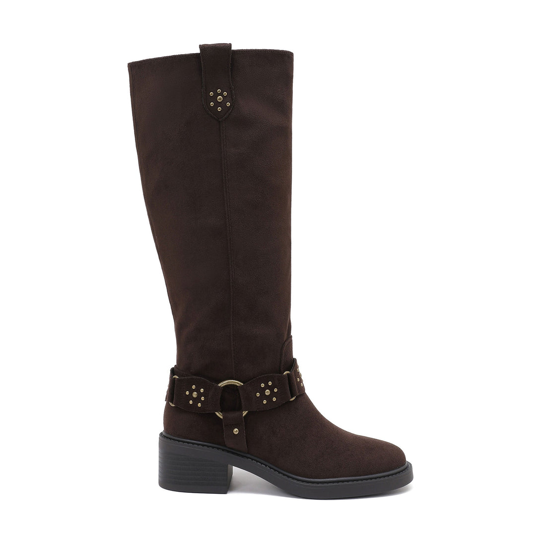 Blanche | Bottes marron à boucles cloutées