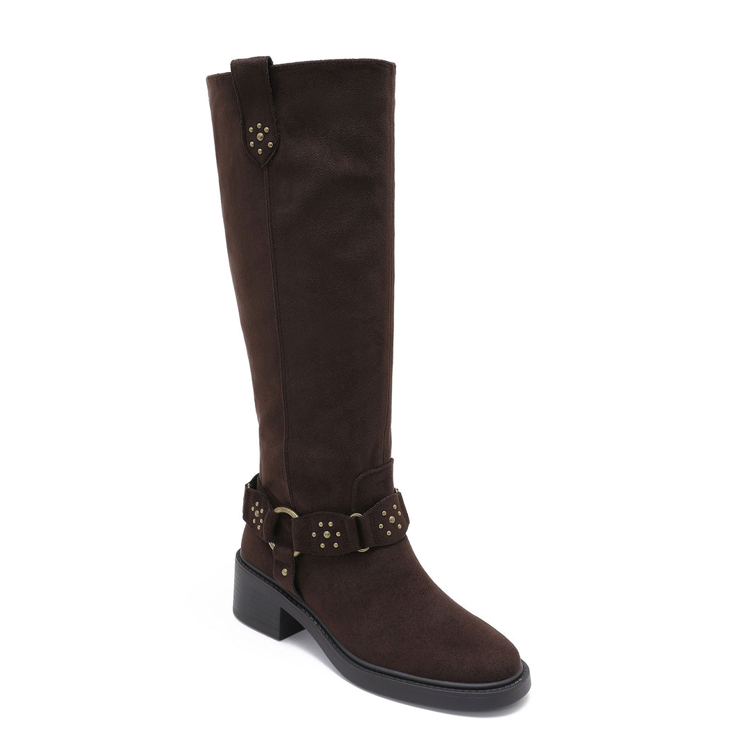 Blanche | Bottes marron à boucles cloutées