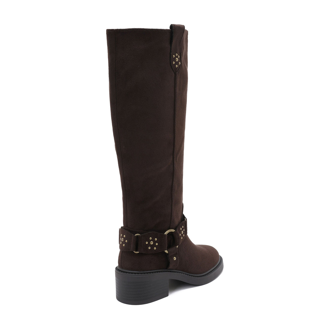 Blanche | Bottes marron à boucles cloutées