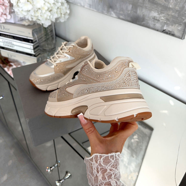 Odette | Baskets beiges ornées de strass