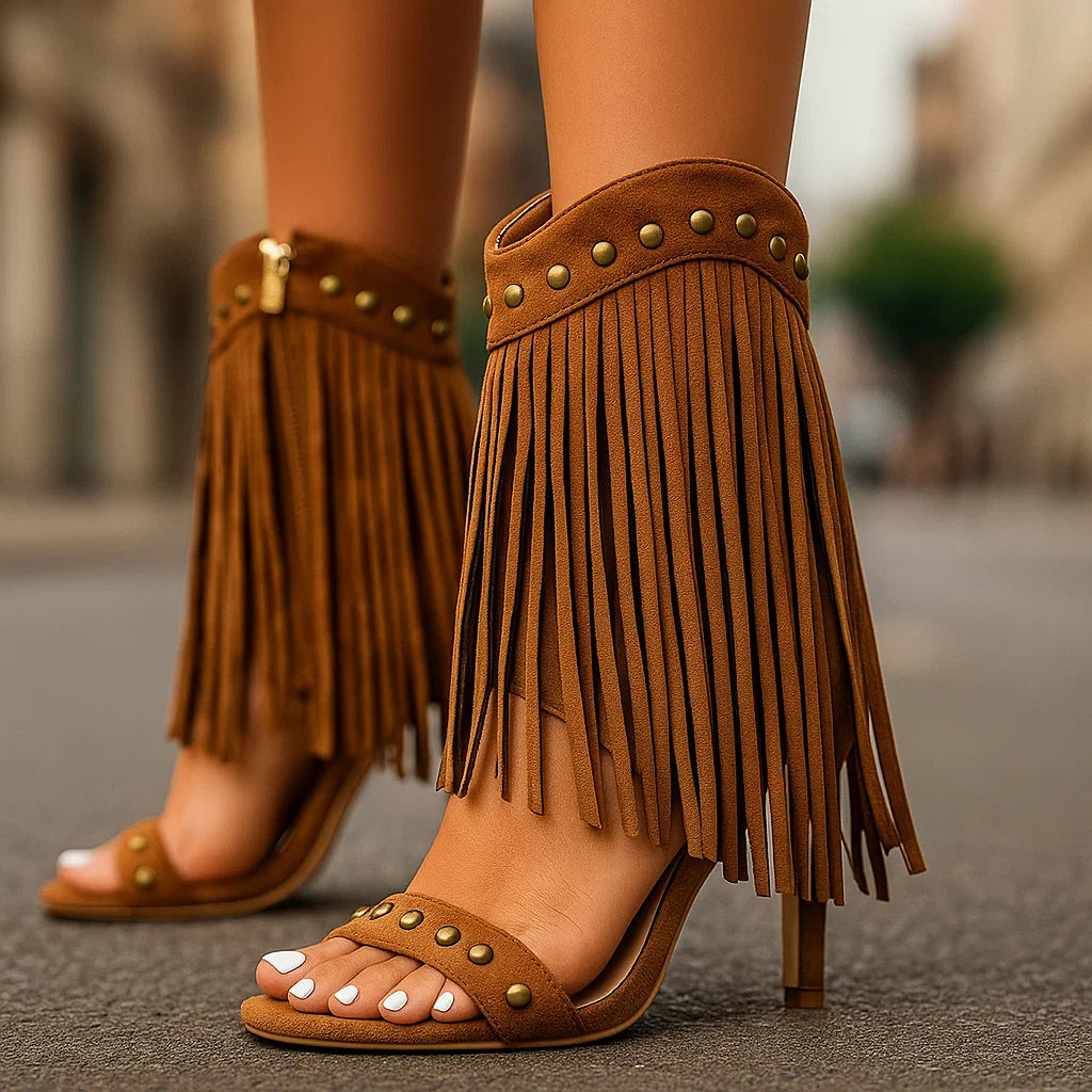 Océane | Sandales-bottines western à franges et clous