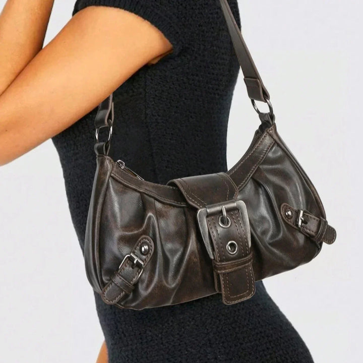 Sac porté épaule Rêve Vintage brun foncé vu de trois quarts