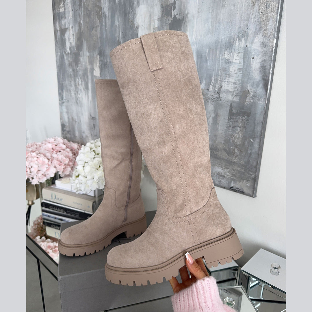 Roseline | Bottes hautes beiges à semelle épaisse