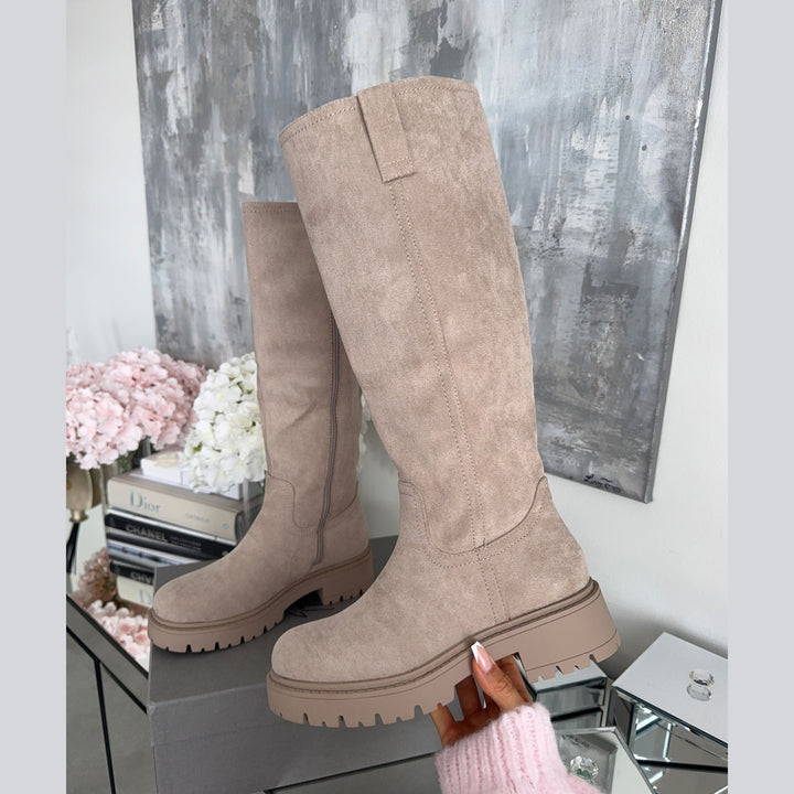 Roseline | Bottes hautes beiges à semelle épaisse