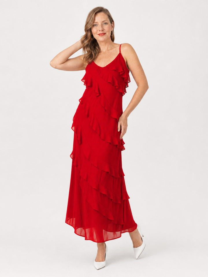 Aurore — Robe longue à volants étagés