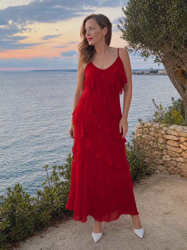 Aurore — Robe longue à volants étagés