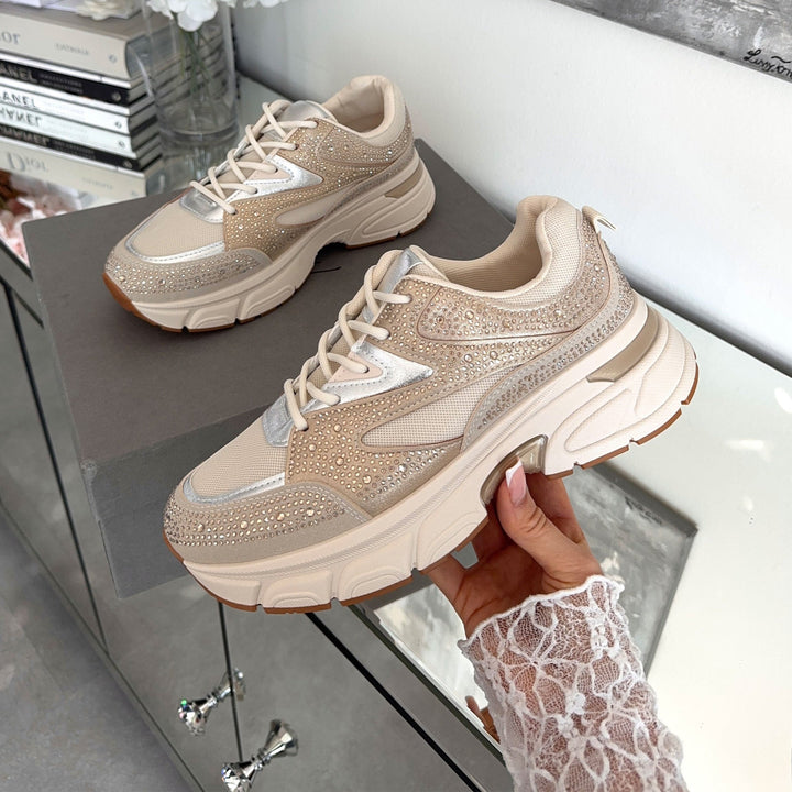 Odette | Baskets beiges ornées de strass
