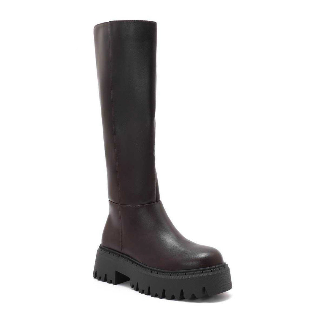 Charlotte | Bottes hautes marron à semelle chunky