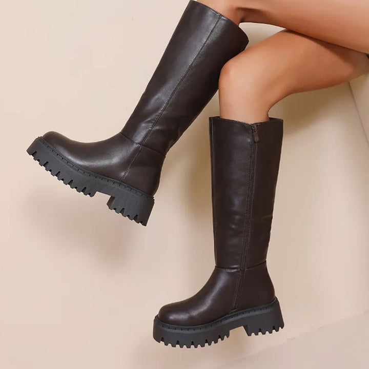 Charlotte | Bottes hautes marron à semelle chunky
