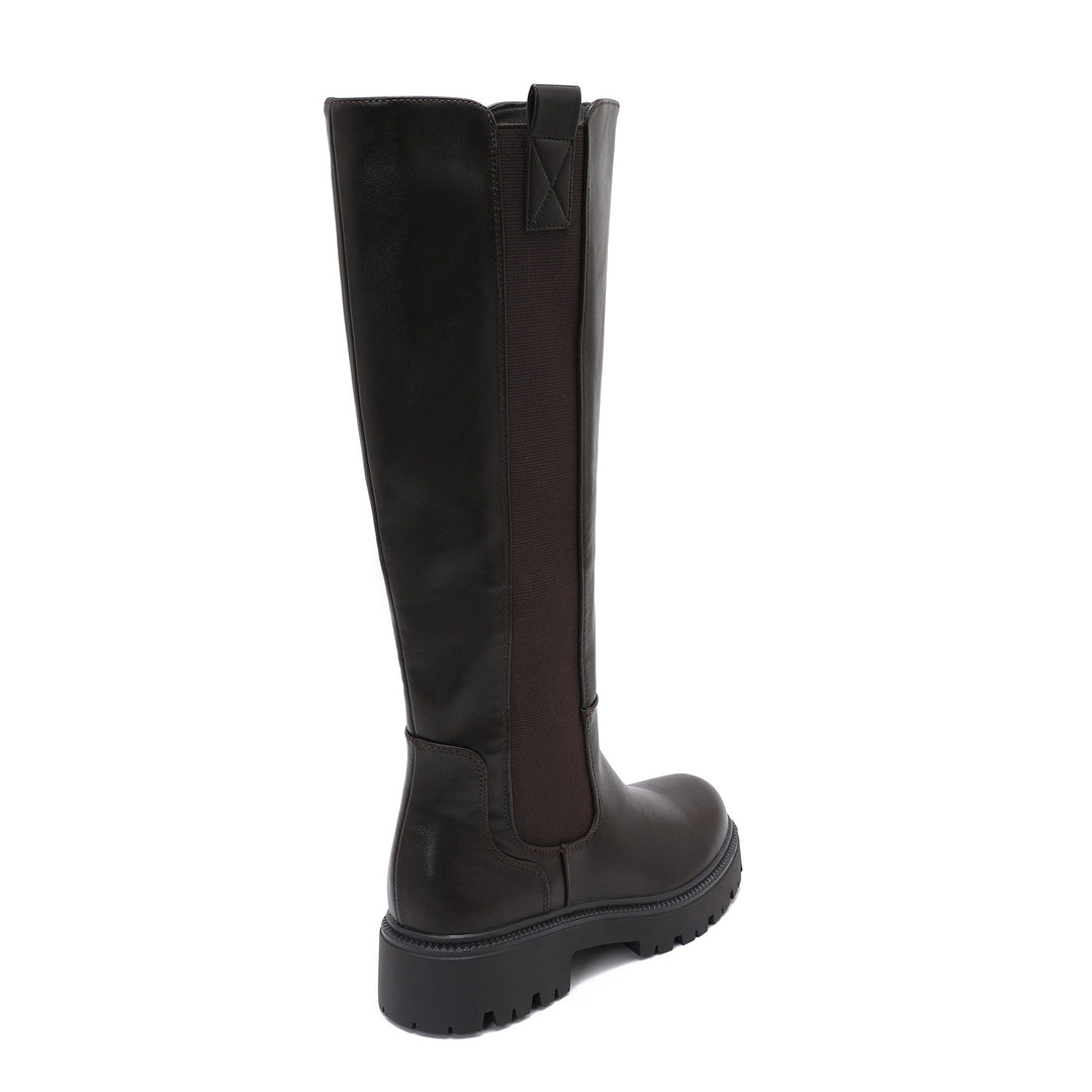Nina | Bottes hautes marron foncé à semelle épaisse