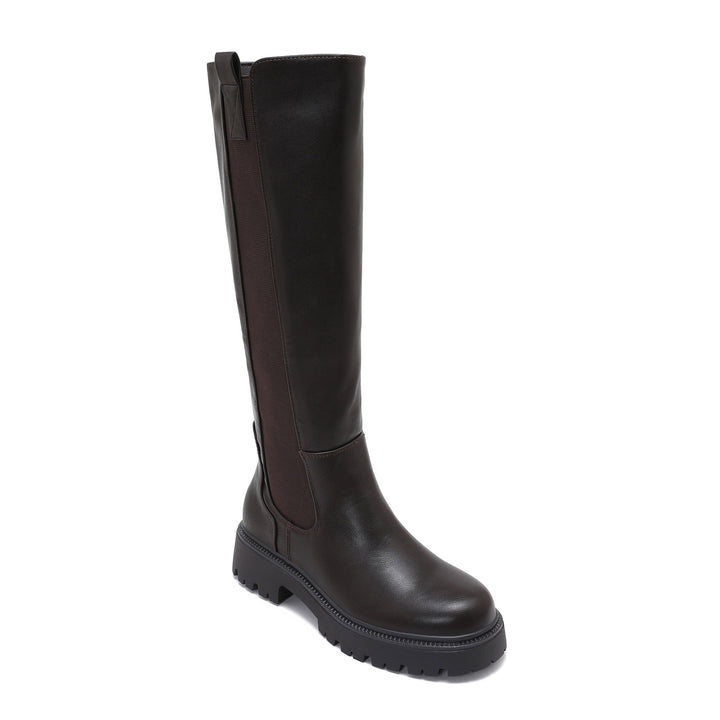 Nina | Bottes hautes marron foncé à semelle épaisse