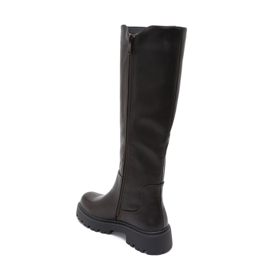 Nina | Bottes hautes marron foncé à semelle épaisse