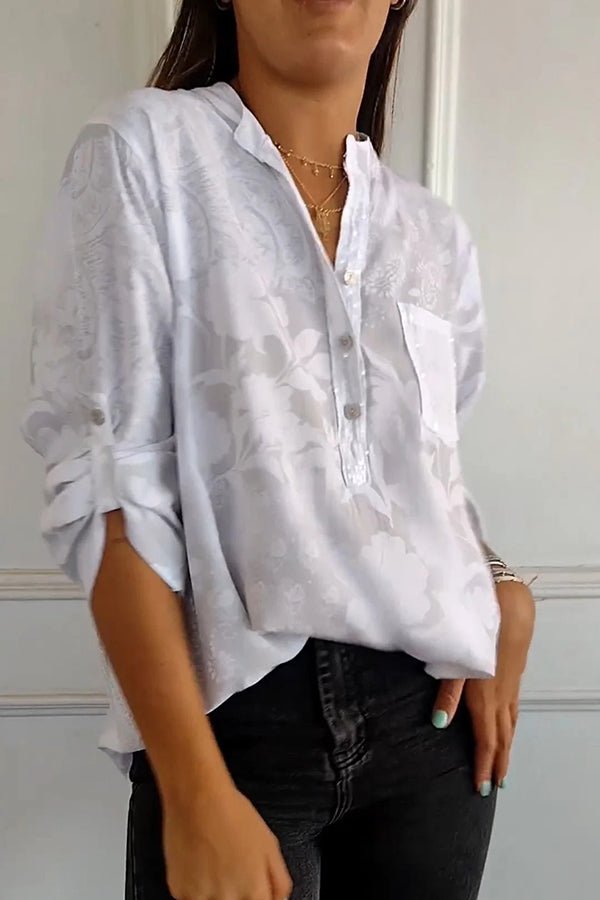 Blanchette | Blouse à motif floral ton sur ton — Blanc
