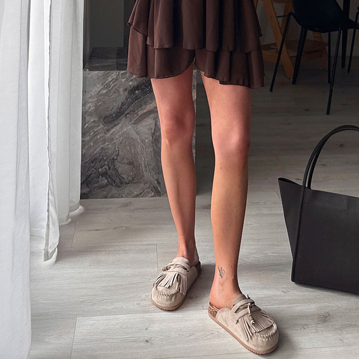 Nadège | Mules beiges à franges
