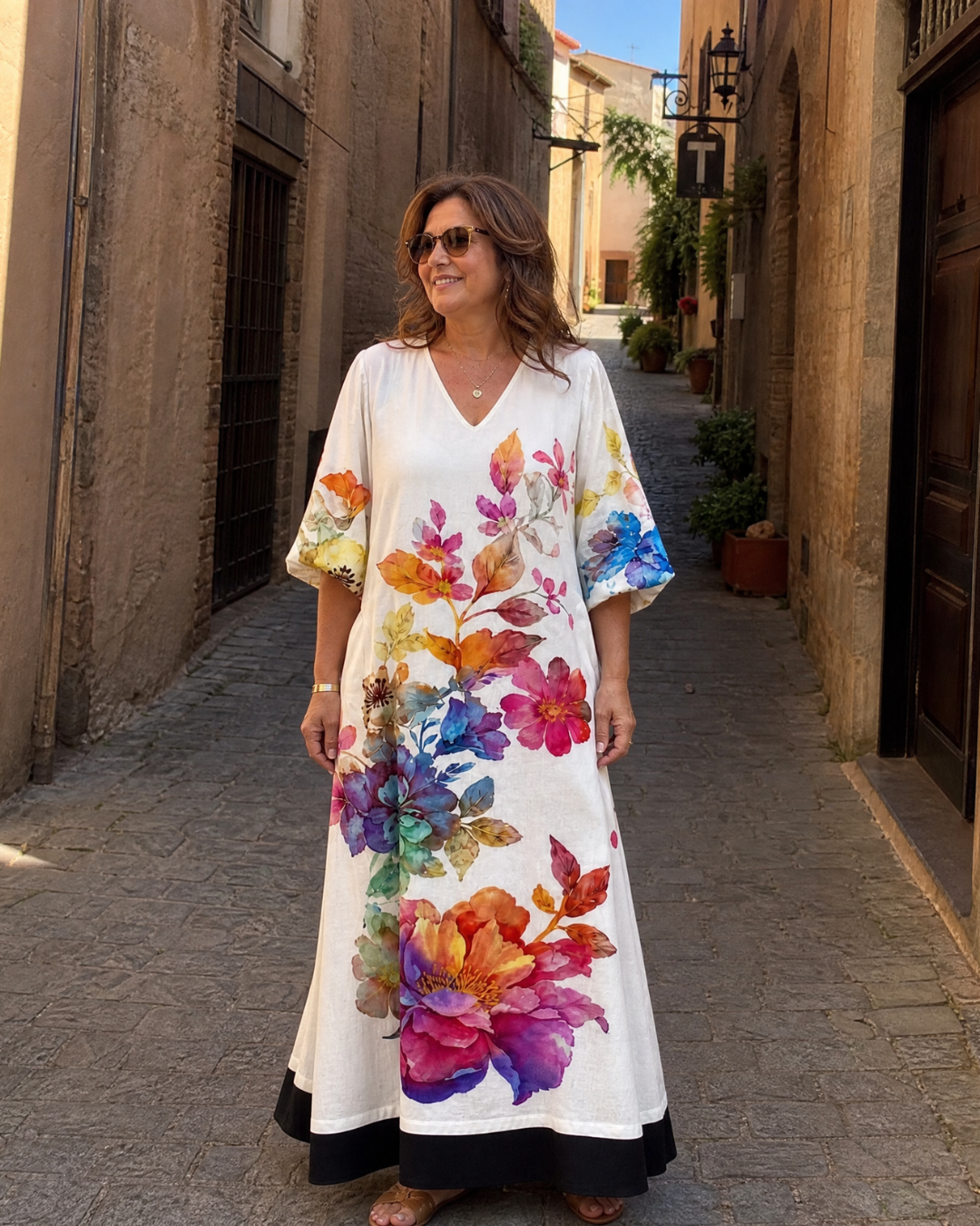 Jacinthe — Robe longue à fleurs aquarelle