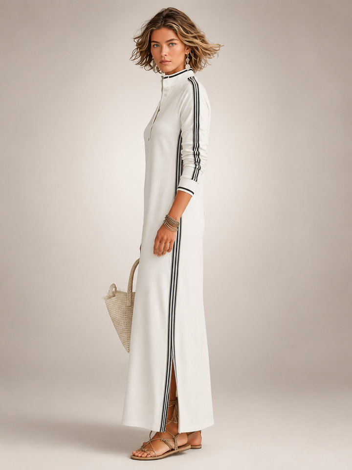 Bernadette — Robe longue col boutonné à galons