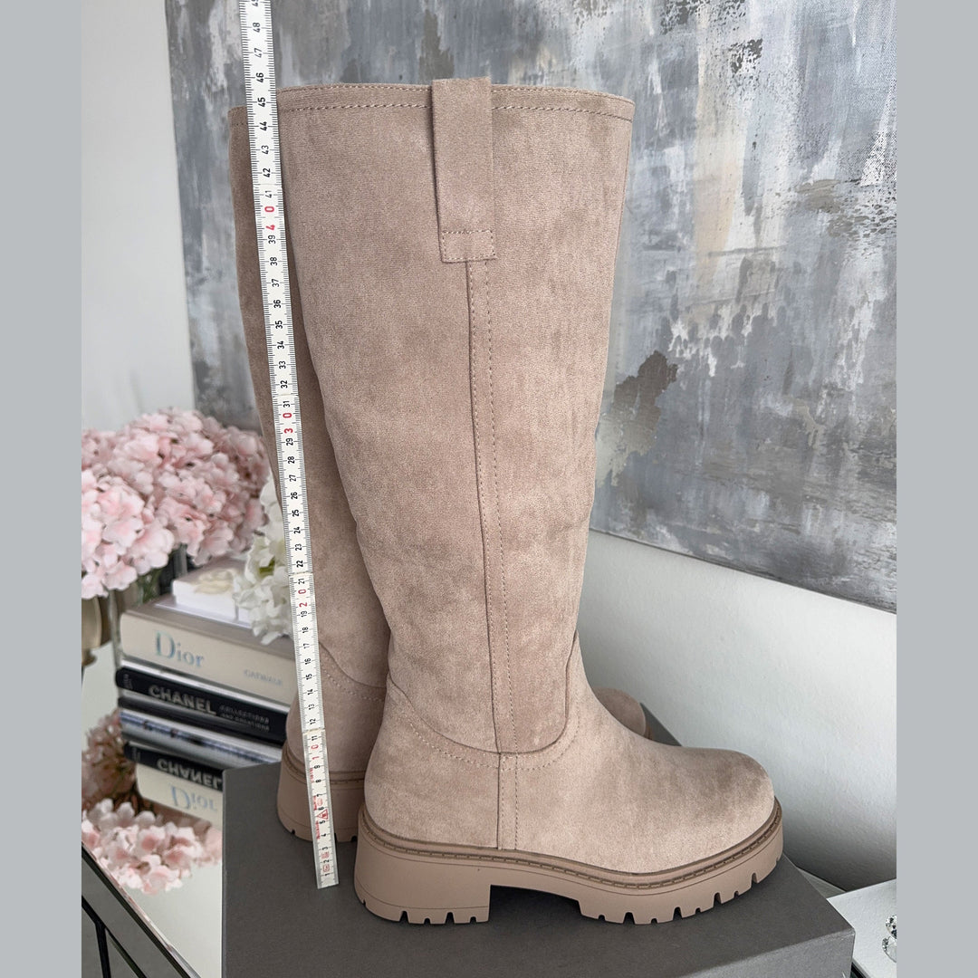 Roseline | Bottes hautes beiges à semelle épaisse