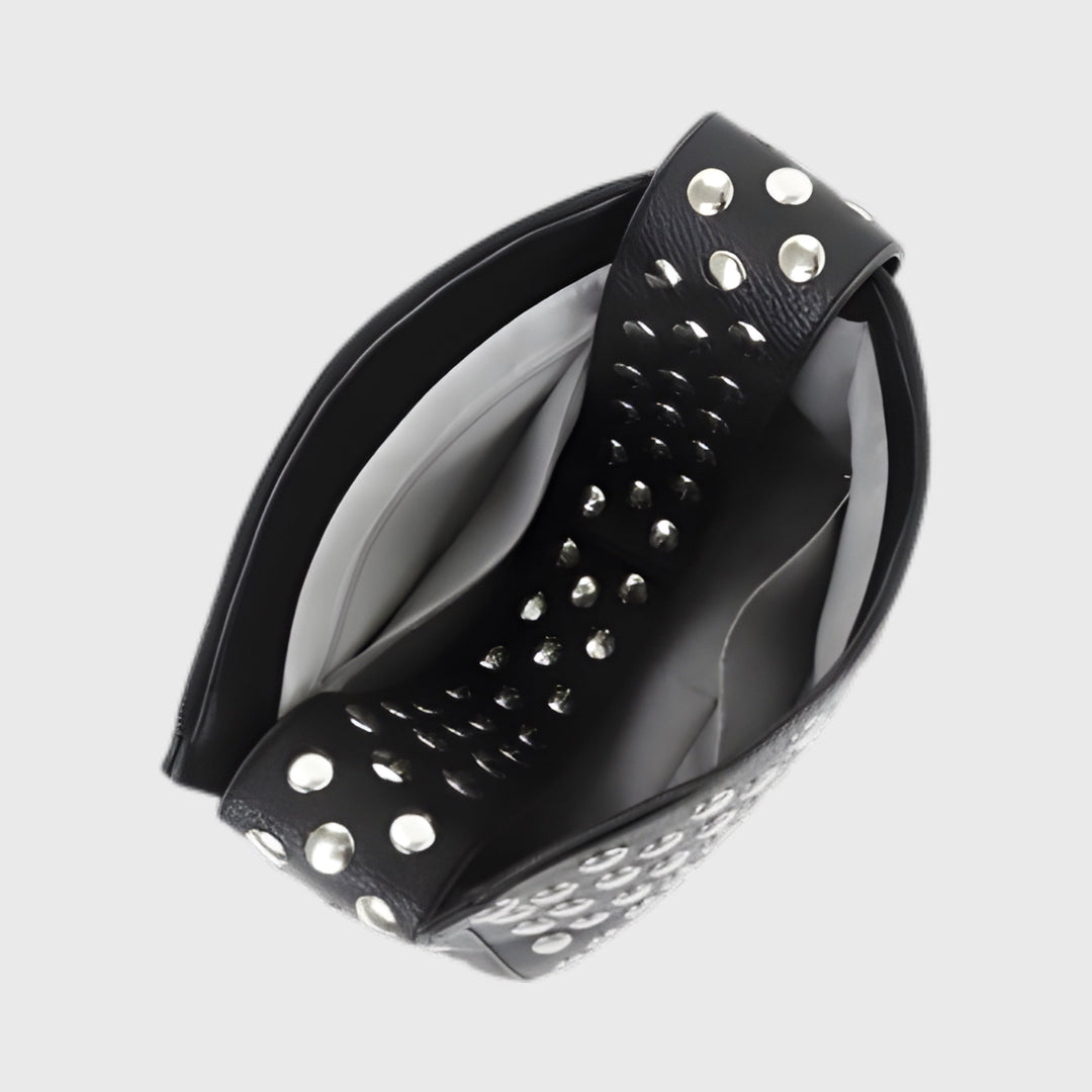 Sac clouté Gina noir vu de trois quarts