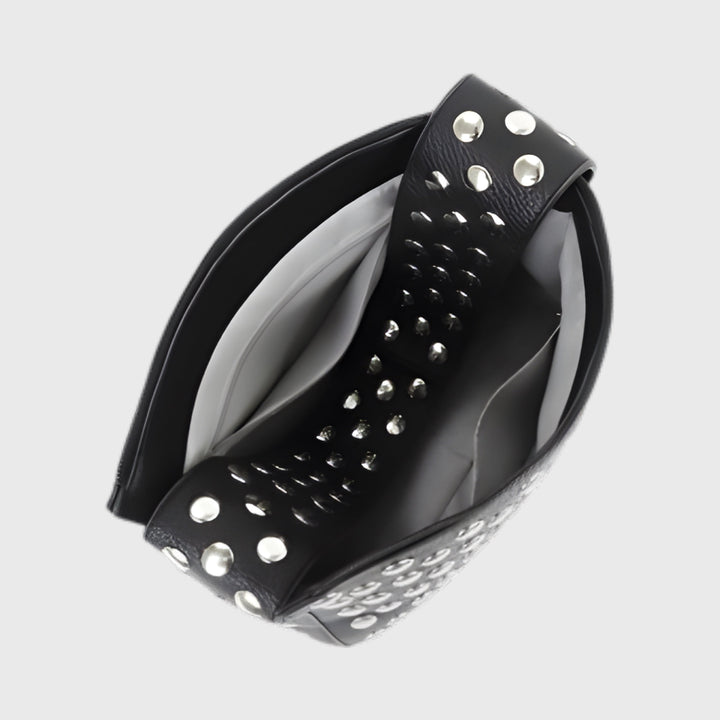 Sac clouté Gina noir vu de trois quarts