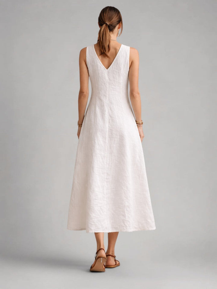 Bathilde — Robe longue sans manches à boutons