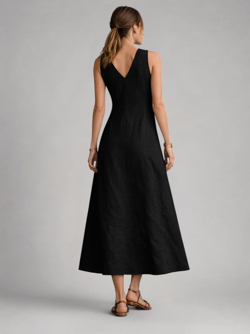 Bathilde — Robe longue sans manches à boutons