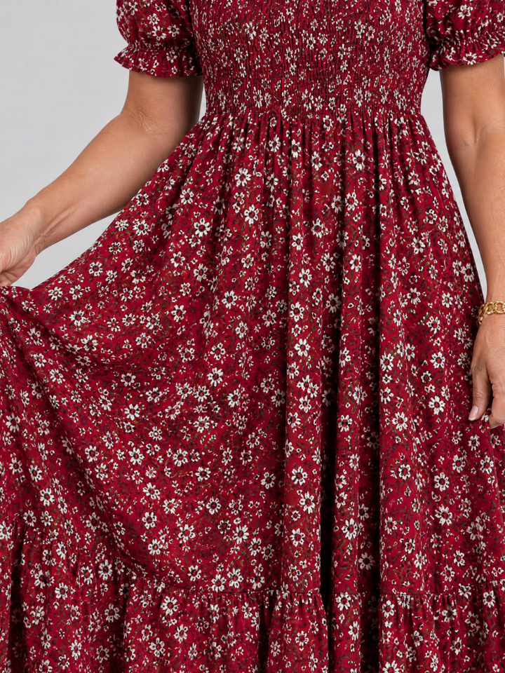 Philippine — Robe midi fleurie à bustier smocké
