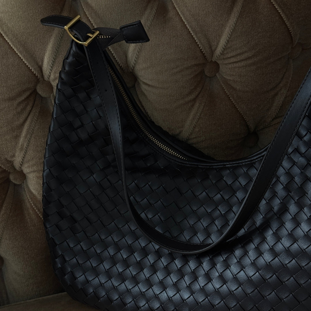 Sac porté épaule tressé Éliette brun foncé porté à l&