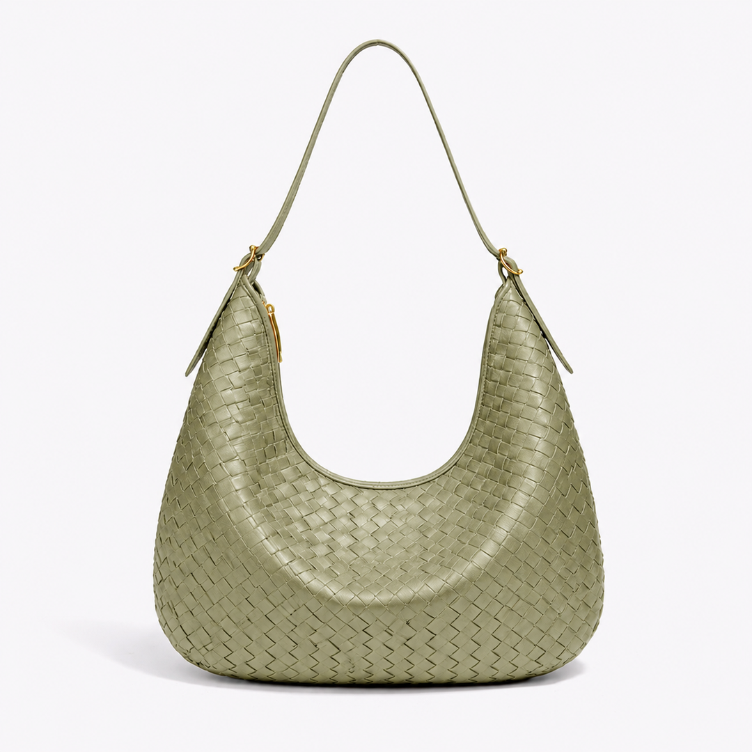 Sac porté épaule tressé Éliette pistache vu de face