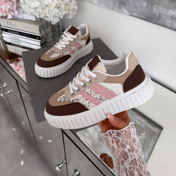 Ursule | Baskets marron à détails dentelle