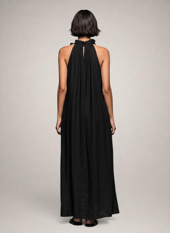 Hermine — Robe longue à col licou et volants