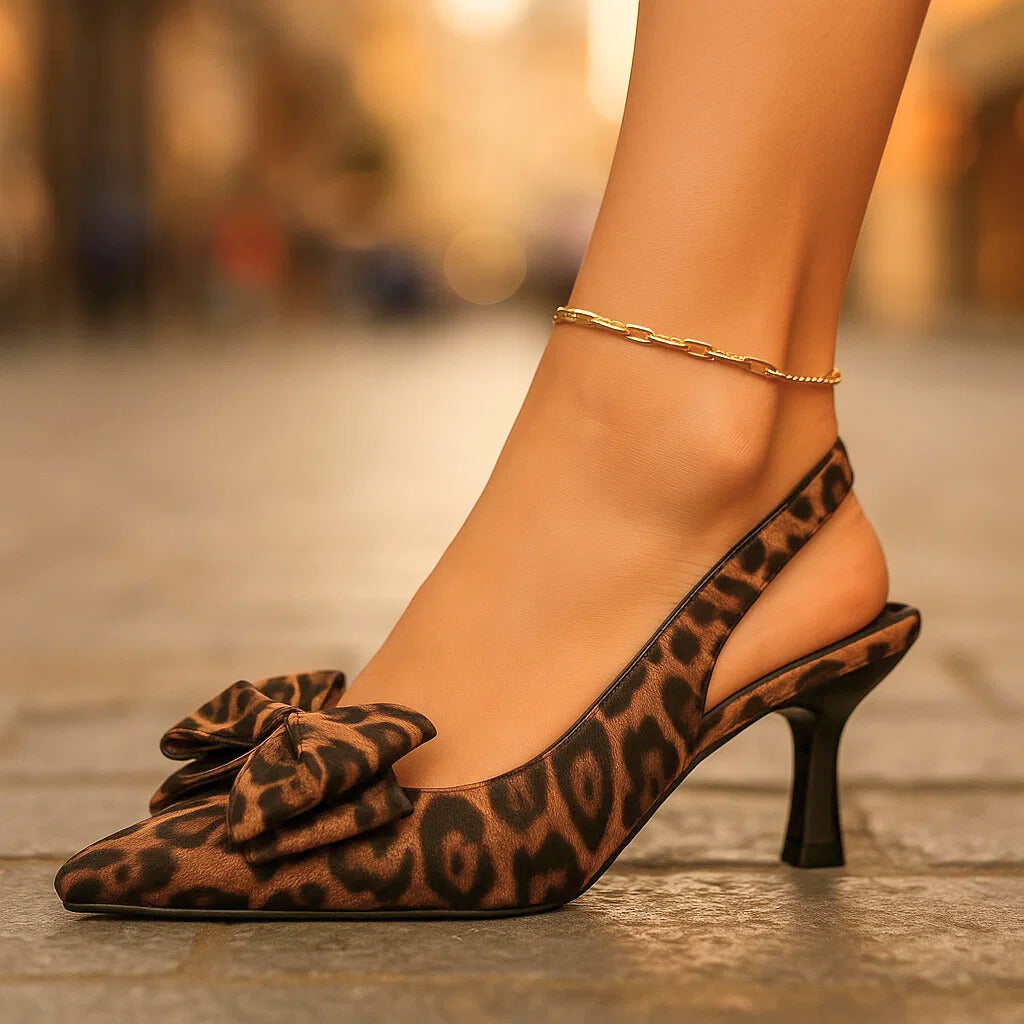 Tiphaine | Sandales slingback léopard à nœud