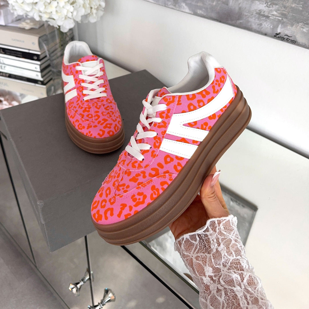 Rébecca | Baskets roses tachetées à plateforme