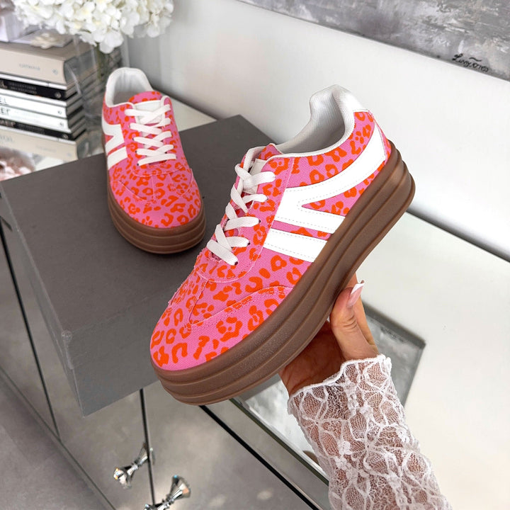 Rébecca | Baskets roses tachetées à plateforme