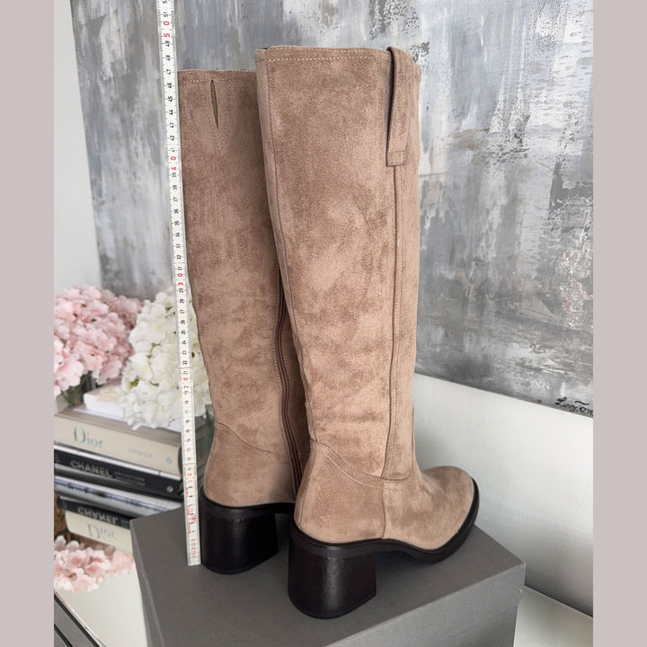 Bérangère | Bottes hautes beiges à talon bloc