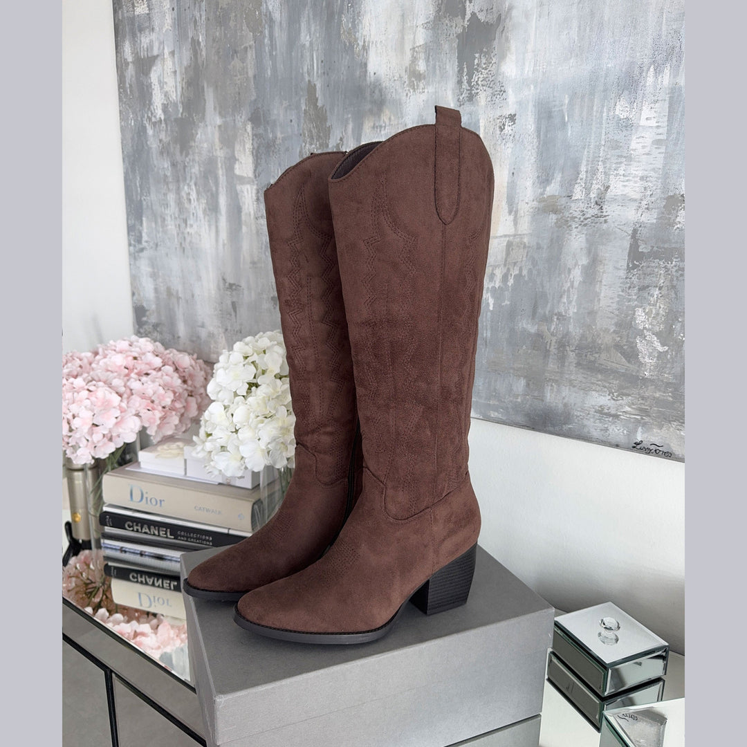 Léontine | Bottes western fourrées marron foncé