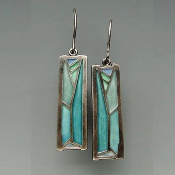 Panneau Mosaïque | Boucles d'oreilles argentées avec panneaux turquoise – Vue 01