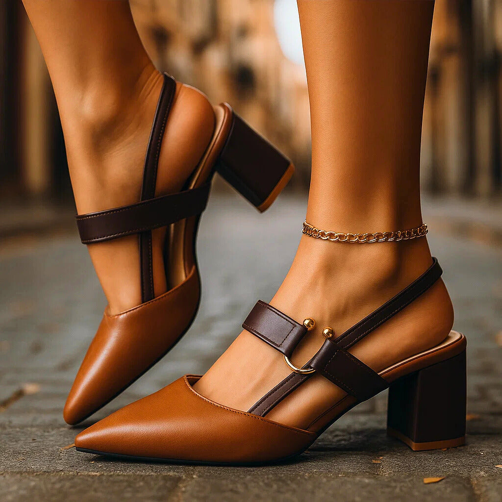 Bénédicte | Escarpins slingback pointus en cuir