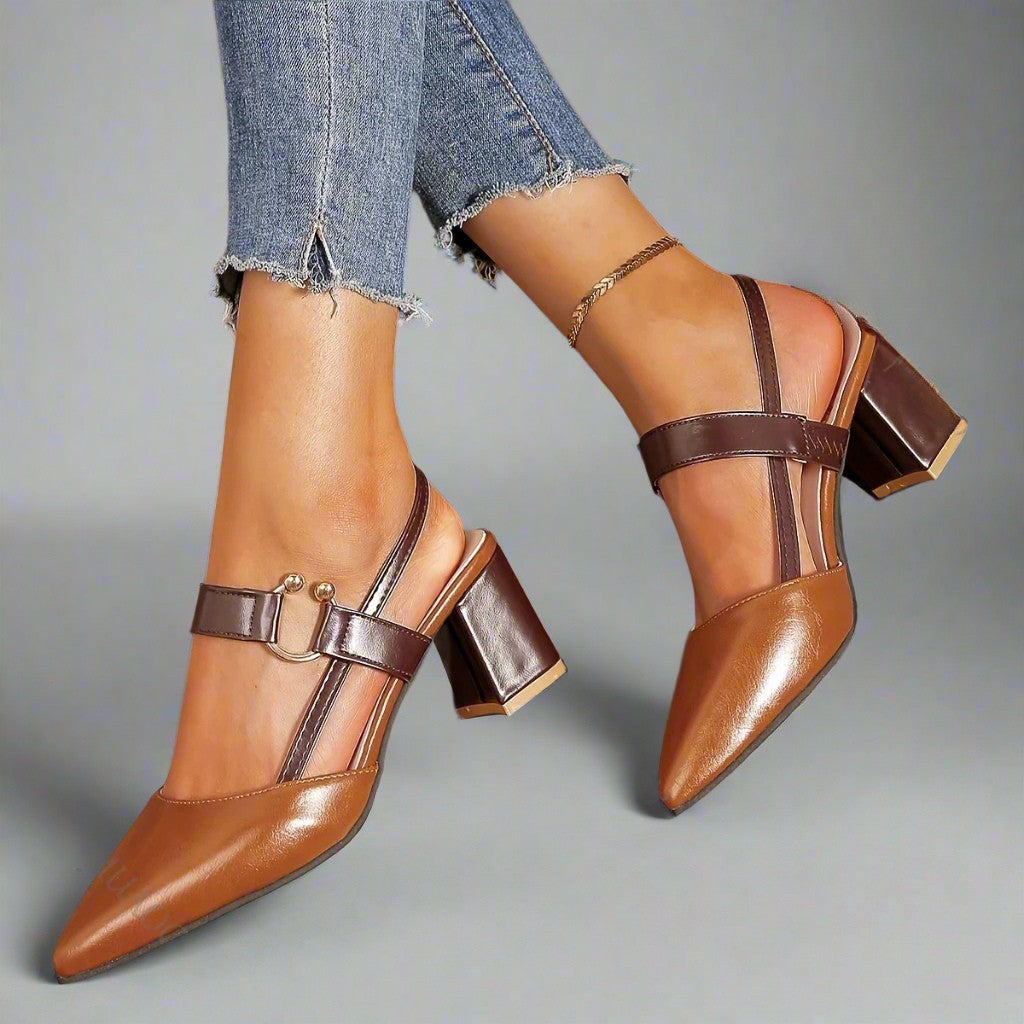 Bénédicte | Escarpins slingback pointus en cuir