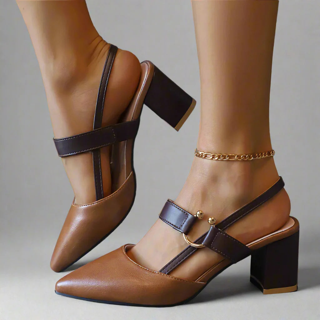 Bénédicte | Escarpins slingback pointus en cuir