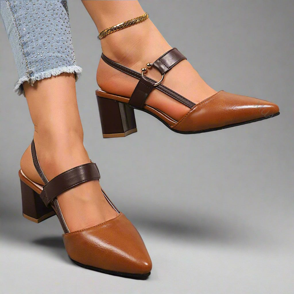 Bénédicte | Escarpins slingback pointus en cuir