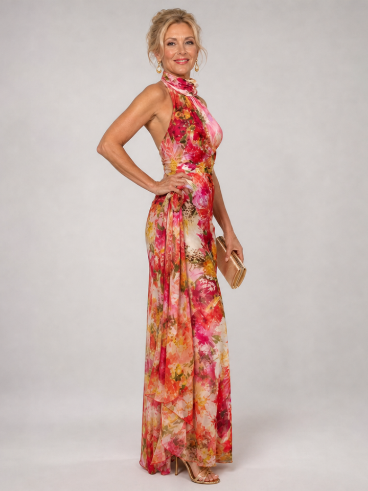 Marthe — Robe longue dos nu à grandes fleurs