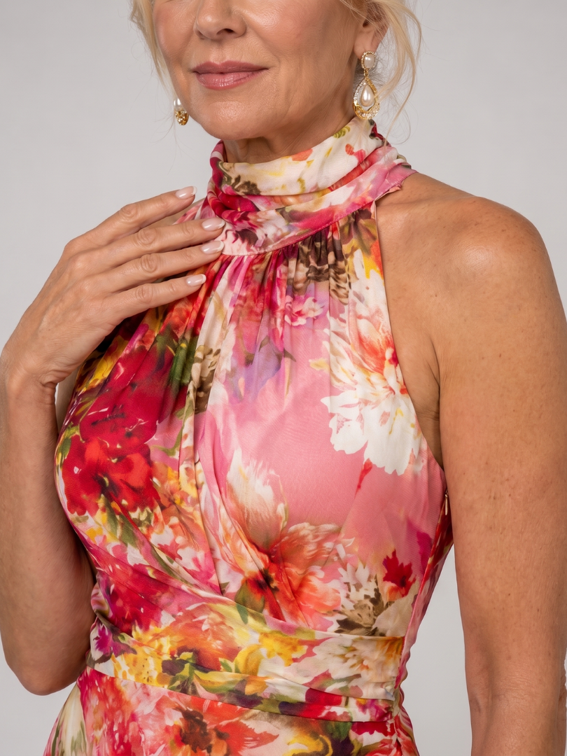 Marthe — Robe longue dos nu à grandes fleurs