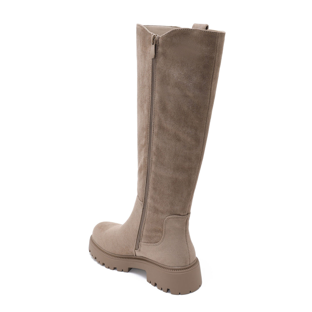 Adrienne | Bottes taupe en suédine à semelle épaisse
