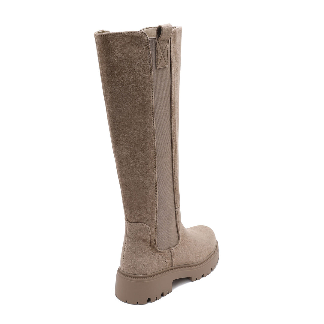 Adrienne | Bottes taupe en suédine à semelle épaisse