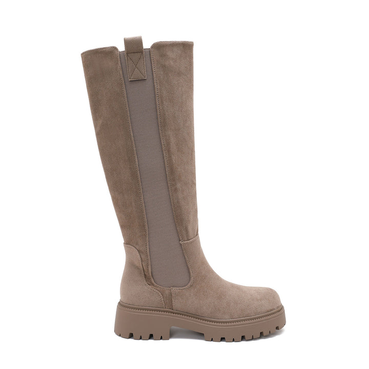 Adrienne | Bottes taupe en suédine à semelle épaisse