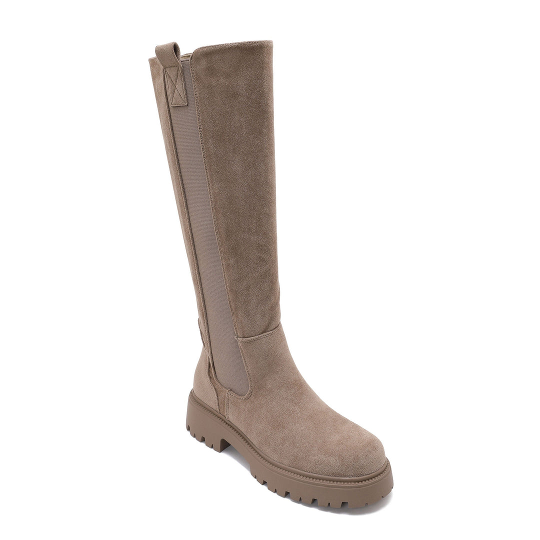 Adrienne | Bottes taupe en suédine à semelle épaisse