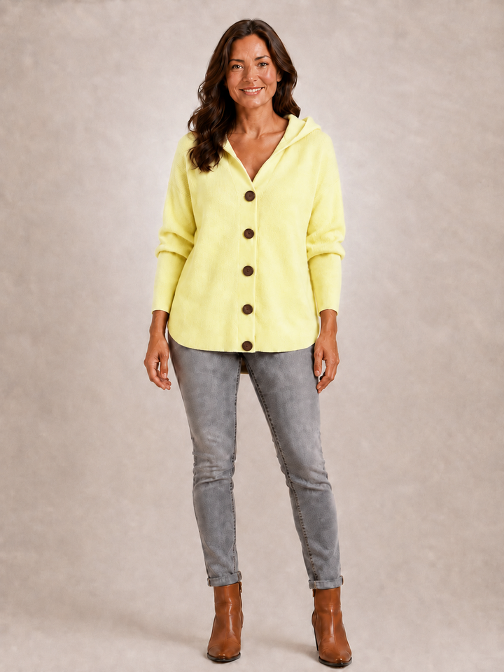 Rosalie | Cardigan à capuche boutonné en maille côtelée