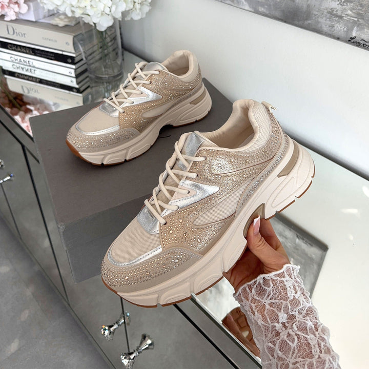 Odette | Baskets beiges ornées de strass