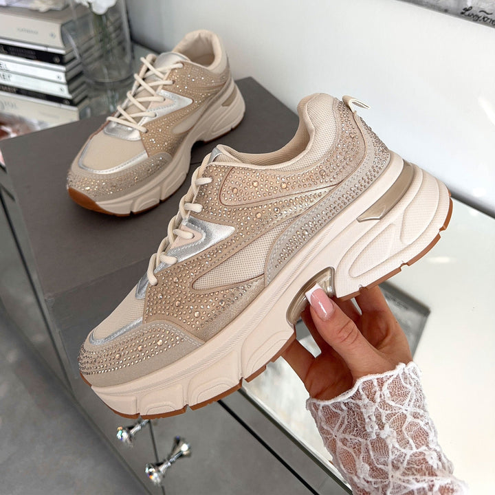 Odette | Baskets beiges ornées de strass