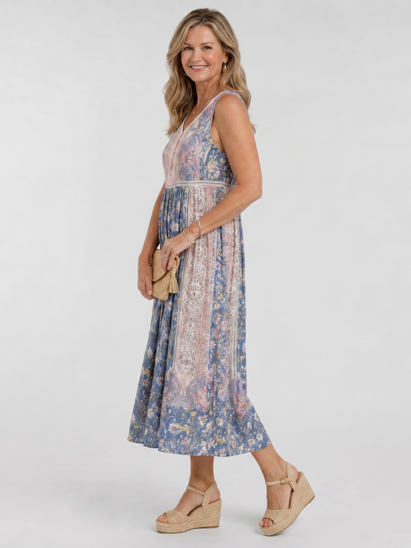 Ottoline — Robe midi à panneaux imprimés